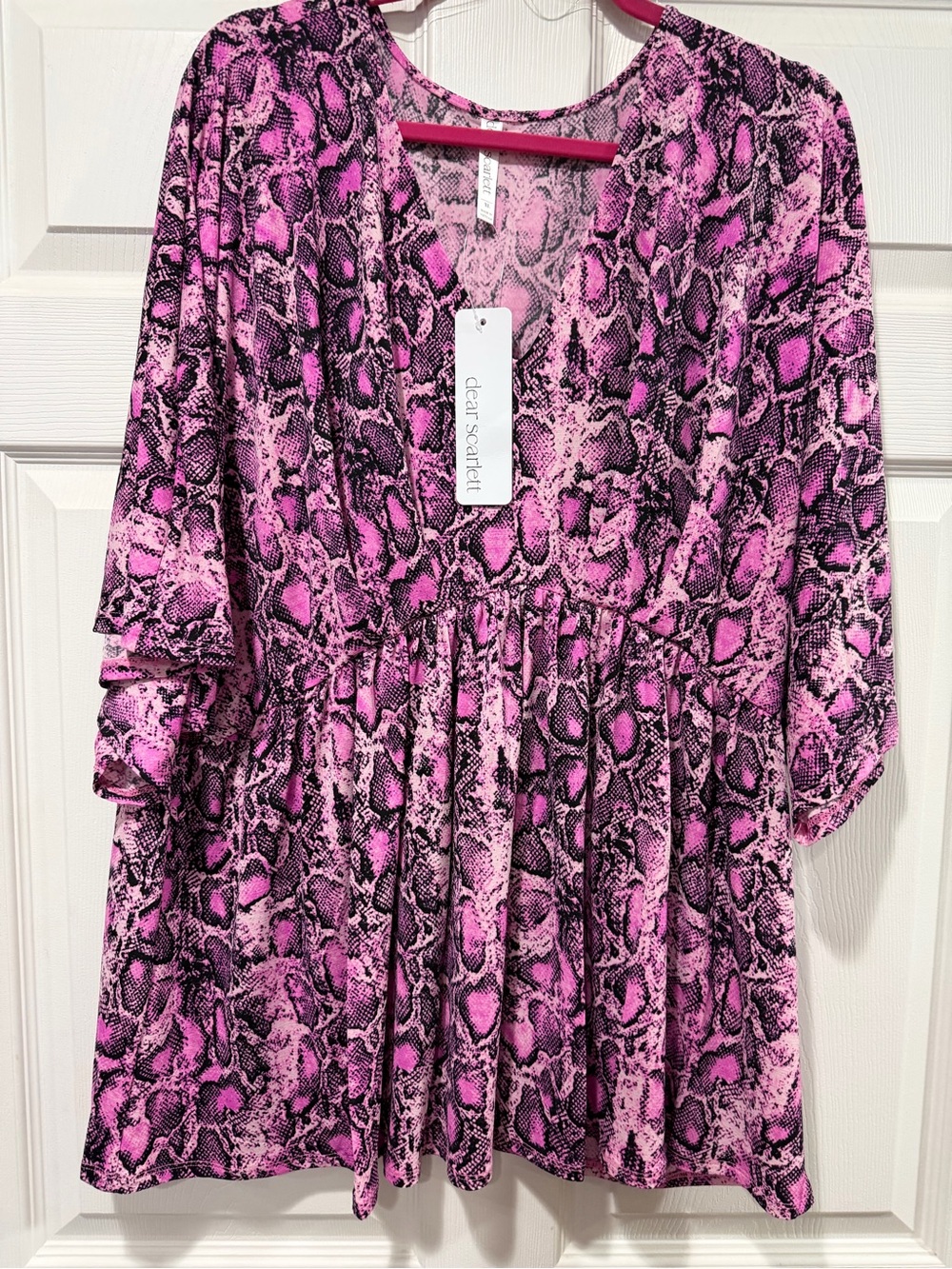 Dear Scarlett Pink and Black Snake-Print Peplum Blouse